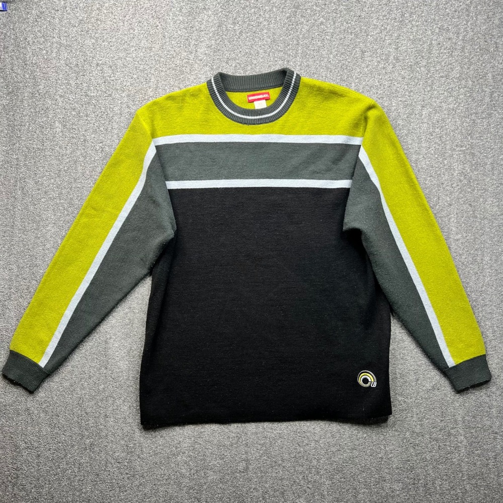 Unionbay Sweater Mens S/M Lime Green Black Colorblock Crewneck Knit 73Y060-47